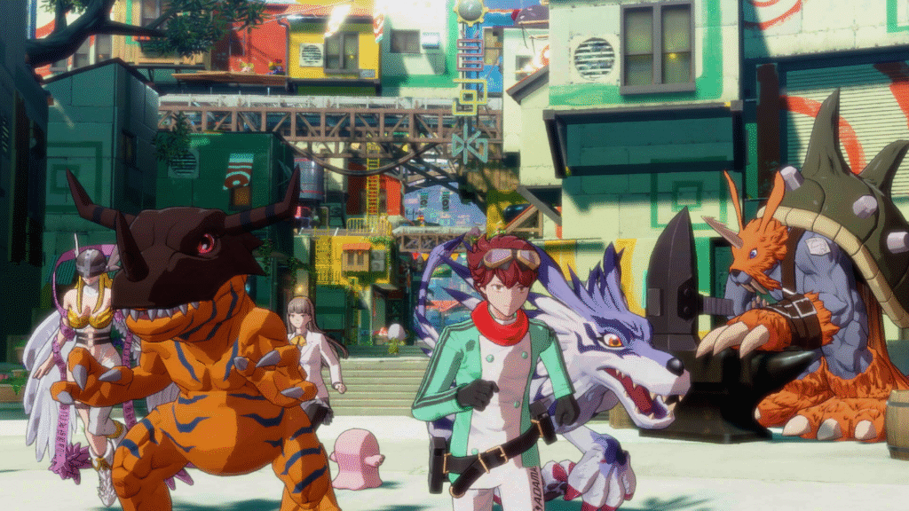 Cena da história de Digimon Story: Time Stranger com personagens principais em momento de decisão.